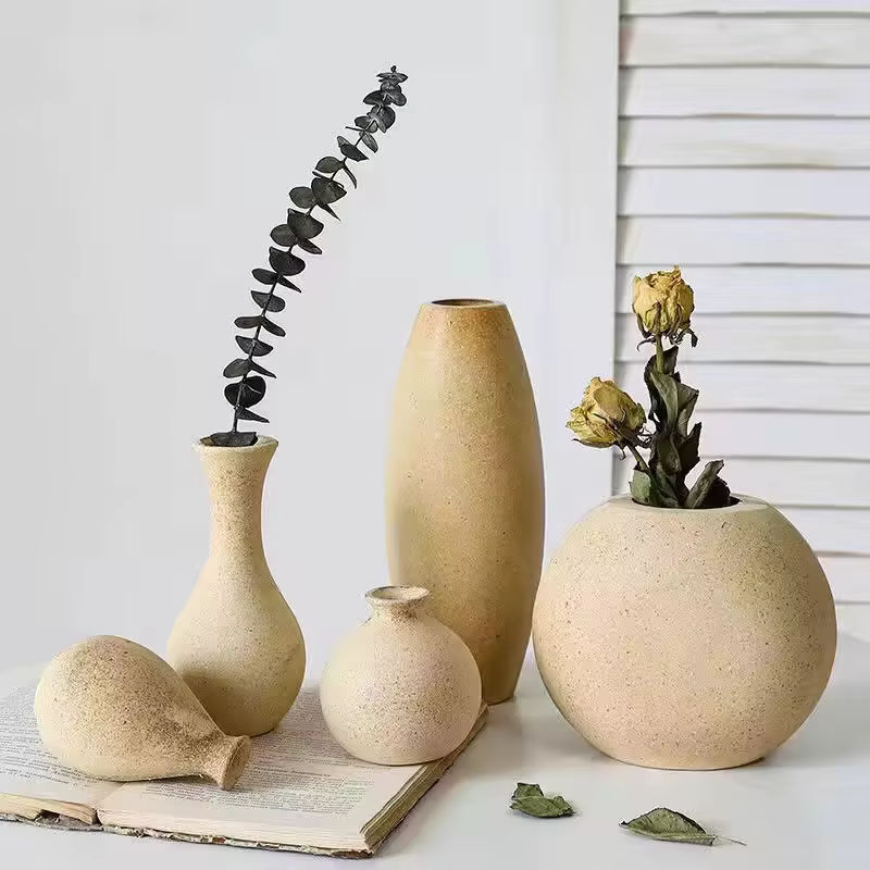 Vase à Fleurs en Bois Rétro Décoratif de Table