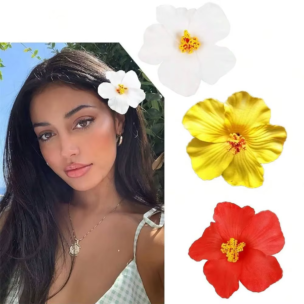 Pince à cheveux fleur d'hibiscus style bohème pour femme, accessoire de coiffure pour bord de mer, plage, station balnéaire