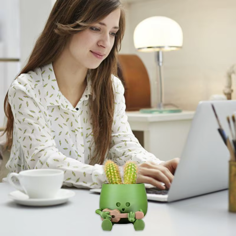 Pot de plante en résine avec visage souriant