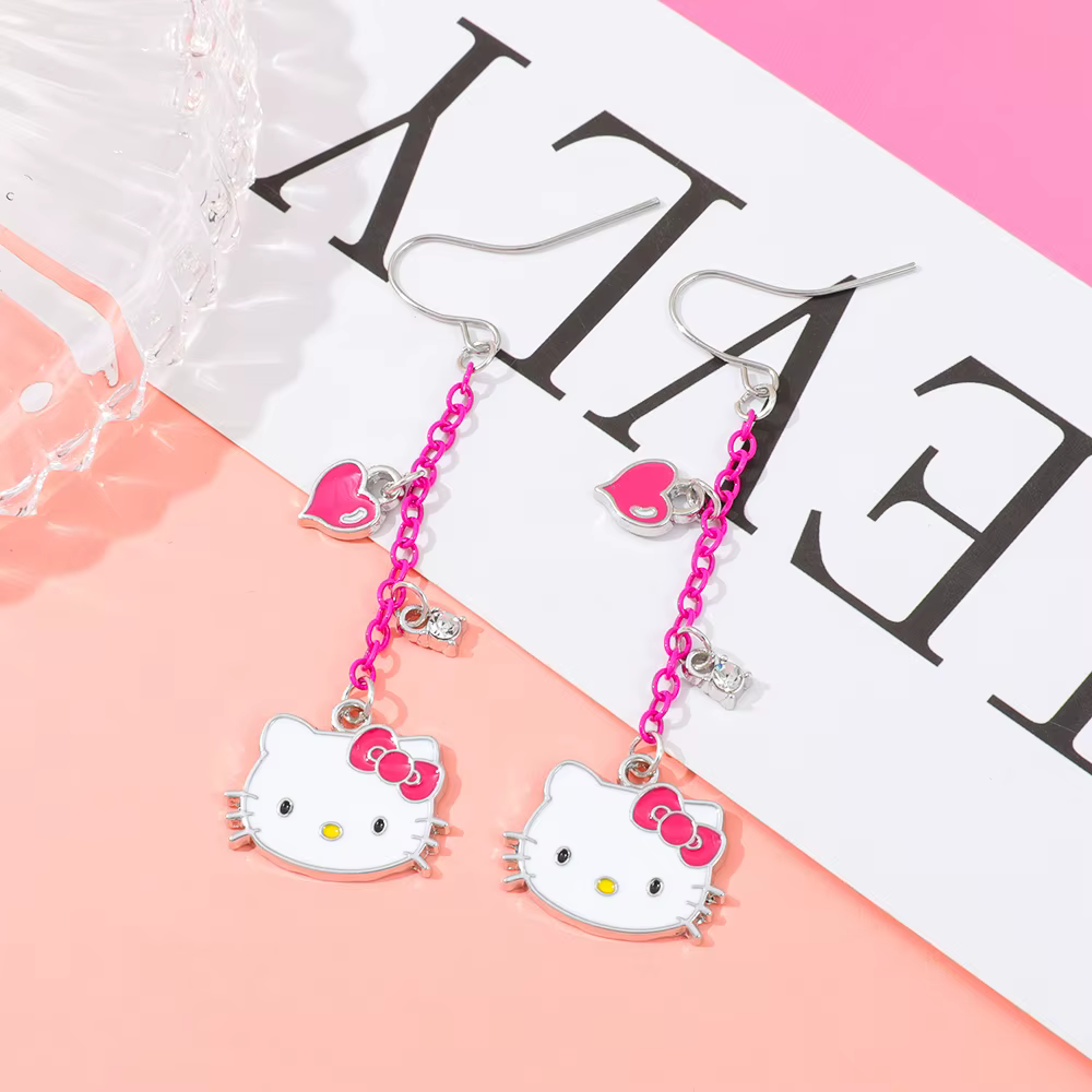 Boucles d'oreilles Hello Kitty, pendentif d'oreille à breloques mignonnes, accessoire de bijoux à la mode pour filles et femmes, cadeau exquis
