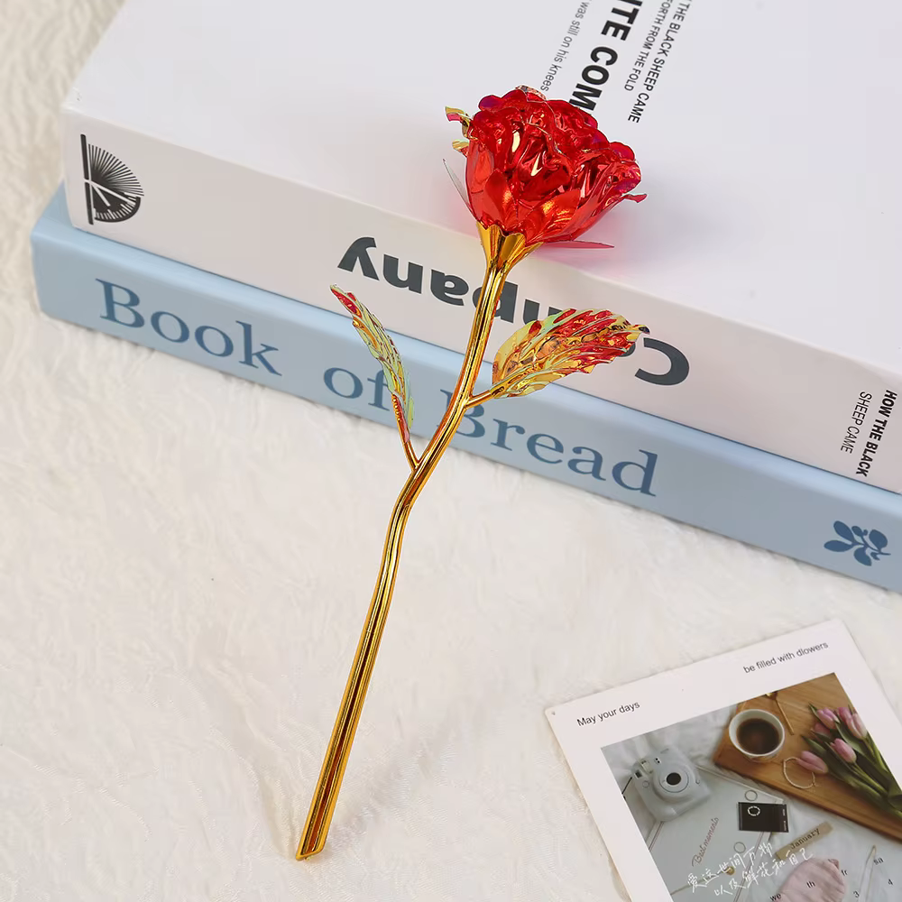 Feuille de Rose dorée fleur fleurs artificielles 24k Roses cadeau de mariage pour les invités décor à la maison saint valentin cadeaux de fête des mères