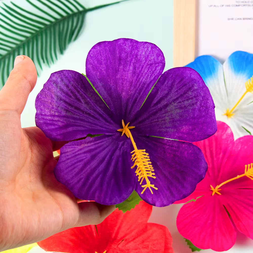 12/24 pièces fleurs d'hibiscus décorations de fête hawaïenne