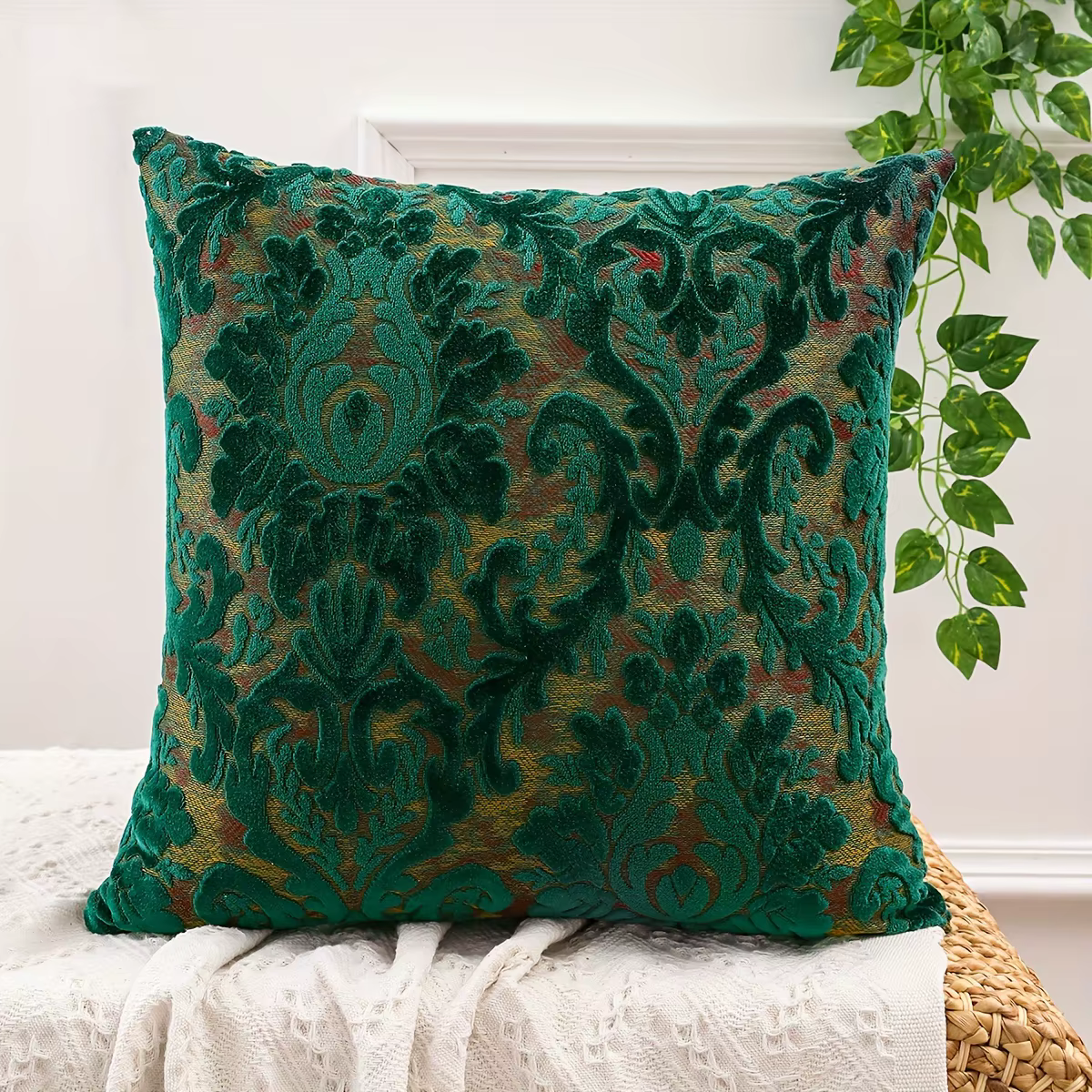 1 pièces Chenille feuille verte Jacaquard plantes tropicales housse de coussin jeter taies d'oreiller pour la décoration de la maison (sans insérer)