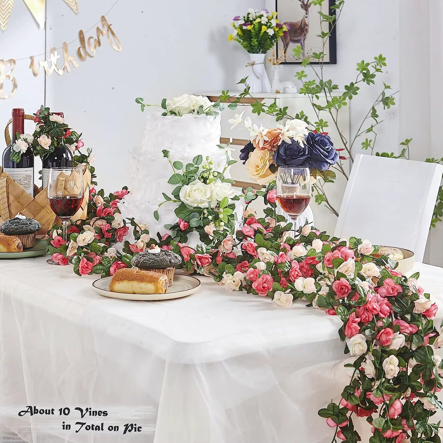 Guirlande de roses artificielles de 250 cm pour la décoration de la maison