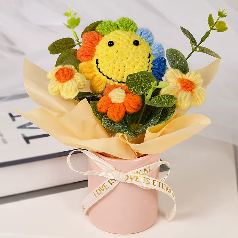 Bouquets de fleurs artificielles en crochet finis