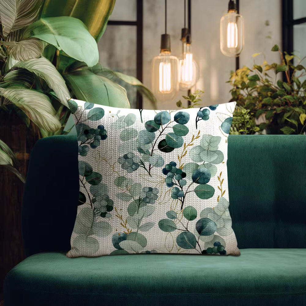 Housse de coussin aquarelle fleurs d'eucalyptus lin naturel tissu organique impression Double face respirant parfait pour la décoration intérieure