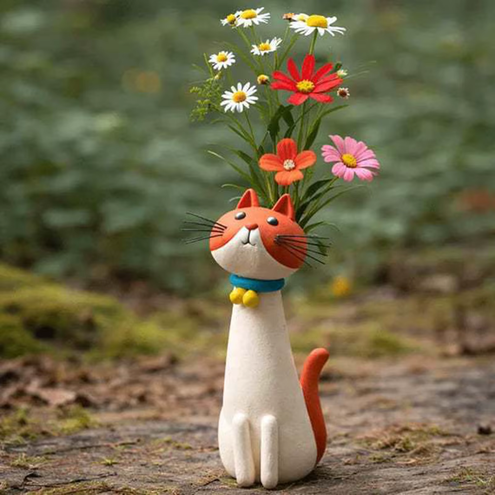 Vase à fleurs en résine artisanal fantaisie en forme de chat, ornement créatif moderne pour petites fleurs, décoration de bureau et d'étagère