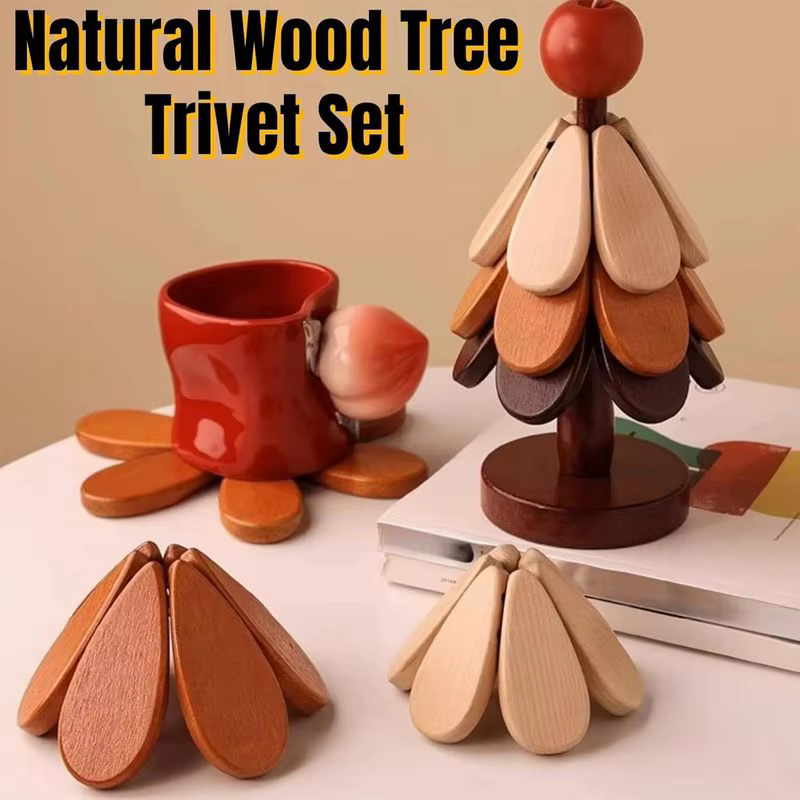Ensemble de dessous-de-plat en bois naturel de qualité supérieure en forme de sapin de Noël