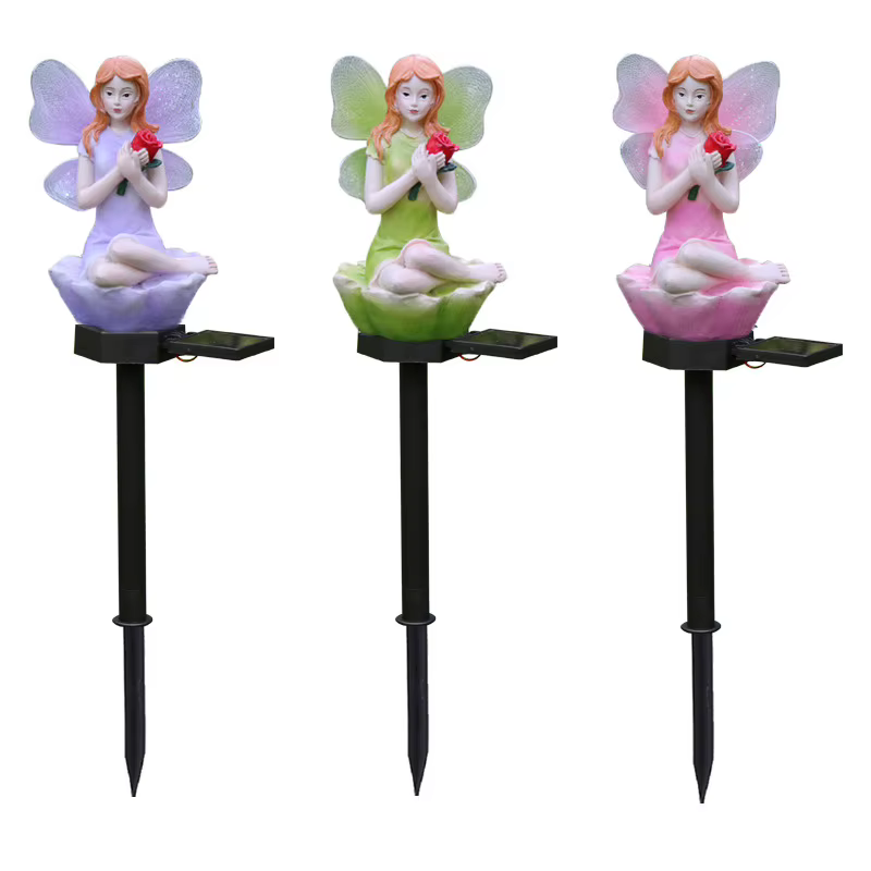Led solaire alimenté fleur fée lumière résine elfe jardin lampe décorative extérieure étanche