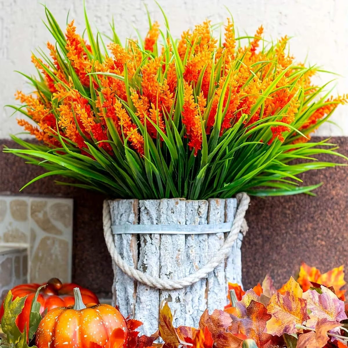 12 paquets d'herbe de lavande et de singe artificielle-arbustes verts en plastique résistant aux UV pour la décoration extérieure de jardin de maison