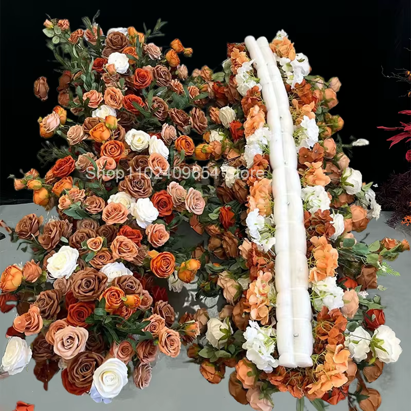 Décor de fond de scène de mariage en fleurs de rose 5D orange caramel