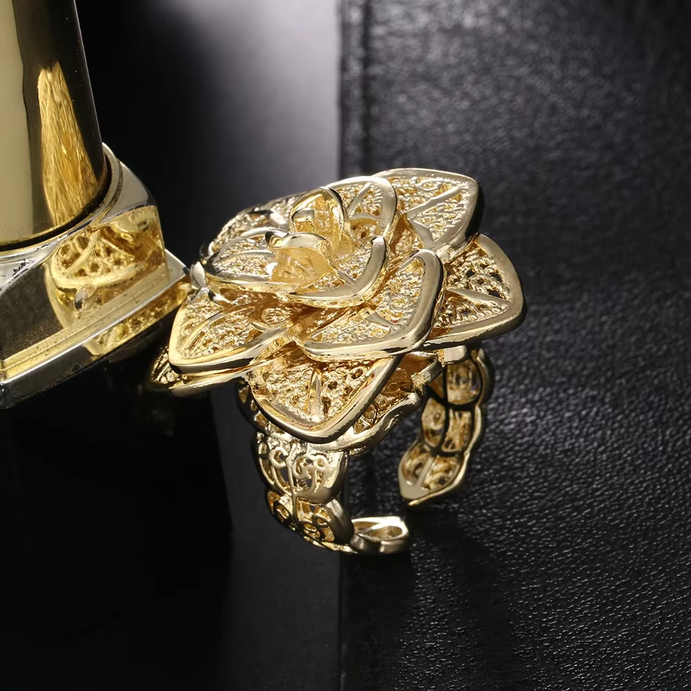 Bague en or Sterling 925 18 carats pour femmes, jolie grande fleur, à la mode, pour fête de mariage, bijoux fins, marques populaires, cadeau de vacances, tendance