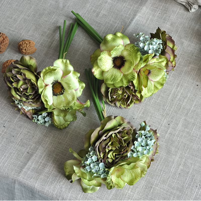 Bouquet d'anémone en soie bleue