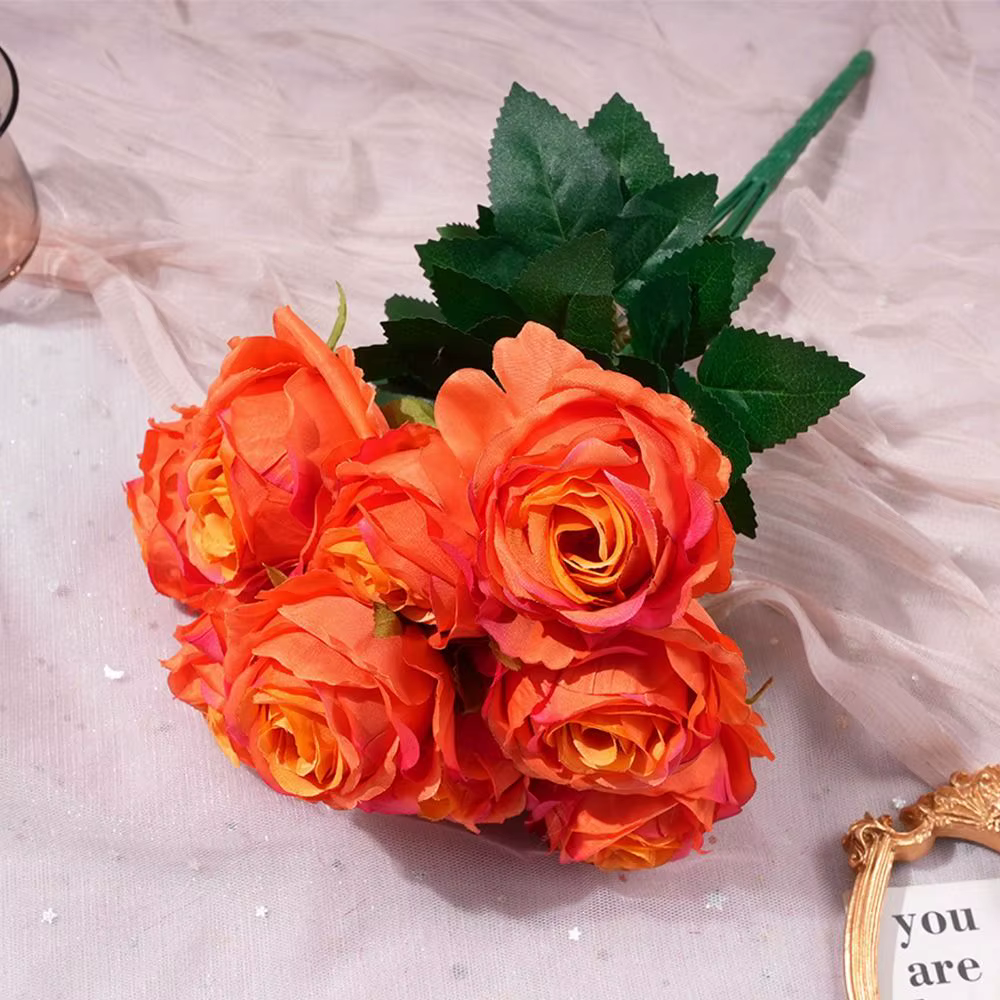 Fleur artificielle rose multicolore à 9 têtes