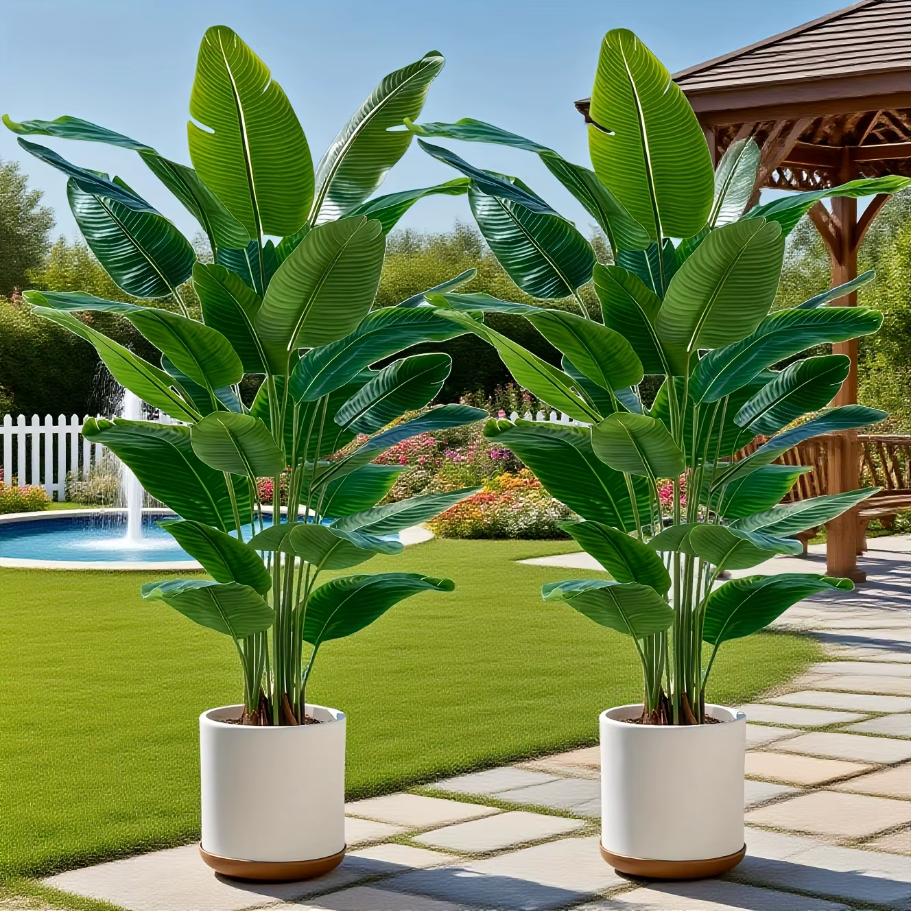 Arbres banane artificiels avec 48 feuilles tropicales réalistes