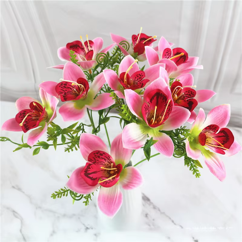 10 pièces/Bouquet fleur d'orchidée artificielle soie blanche fausse