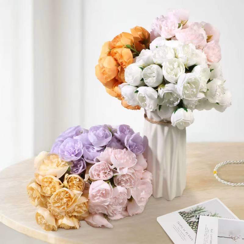Rose Rose pivoine fleurs artificielles Bouquet de soie 27 têtes Roses fausse fleur pour Vase de Table organiser les plantes de décoration de mariage à la maison