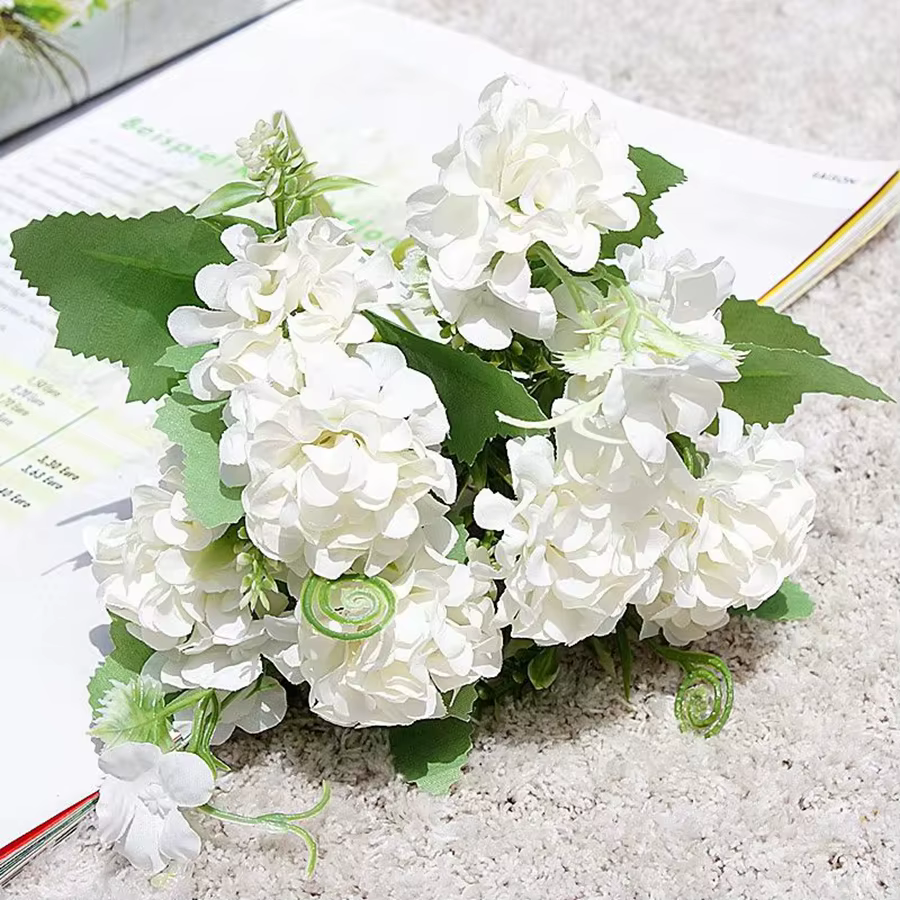 Fleur artificielle 5 Fourche Bouquet Soie Oeillet Boule Simulation Valentine Faux Maison Chambre DecoraSet Manuel Brial
