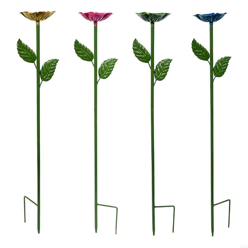 Jeu 4 piquets jardin fleurs en métal pour l'extérieur