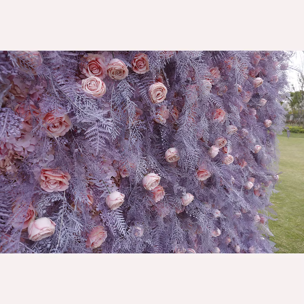 Panneau mural de fleurs artificielles roses et violettes