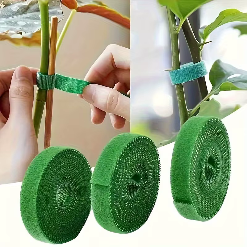 2 attaches pour plantes réutilisables et réglables de 100 cm - Sangle de support verte flexible à fermeture