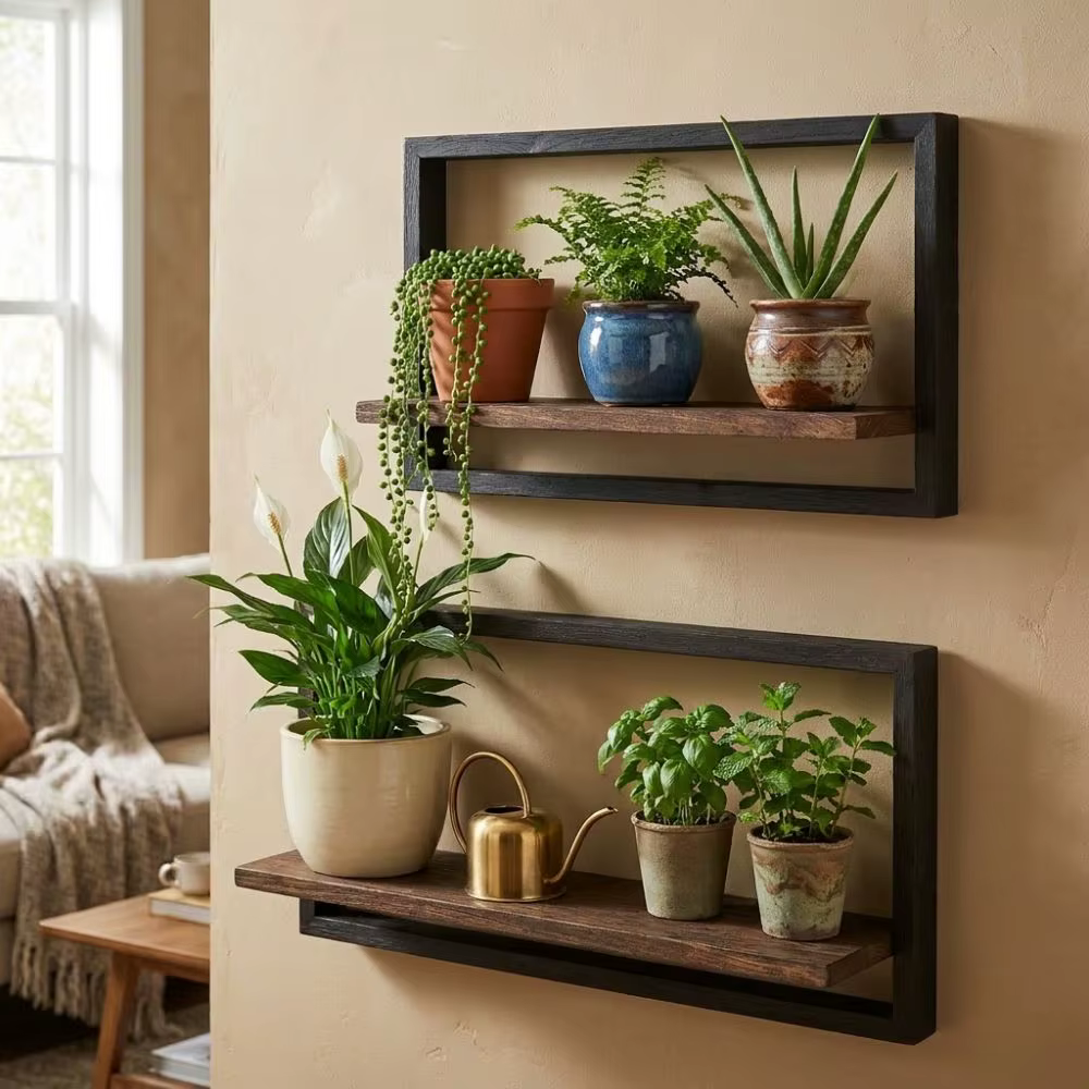 Étagère murale créative en bois pour plantes