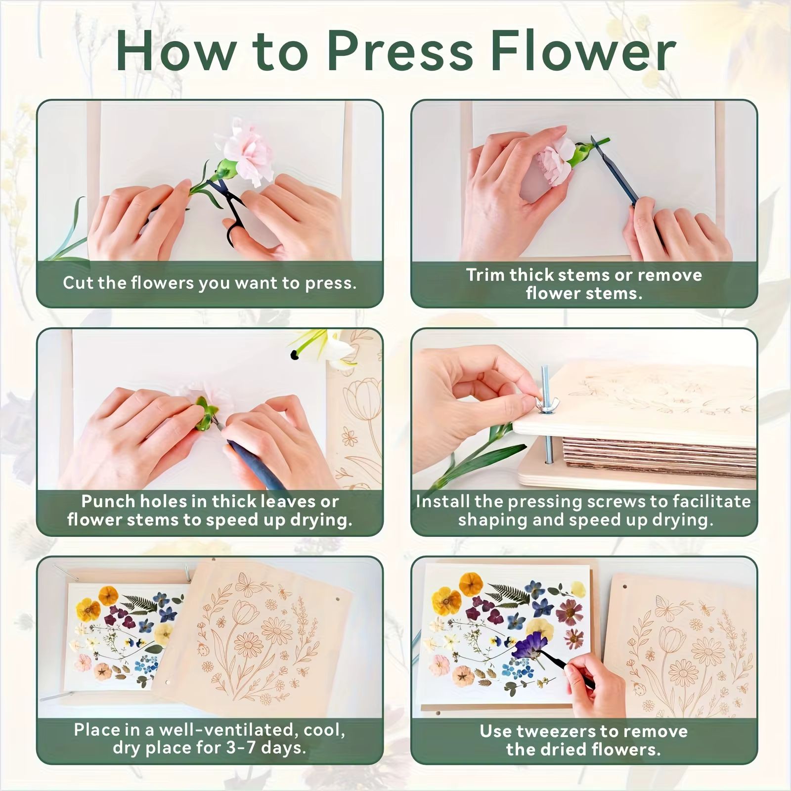 Kit de pressage de fleurs en bois, ensemble de pressage réutilisable pour plantes et feuilles, pour la création de fleurs séchées DIY