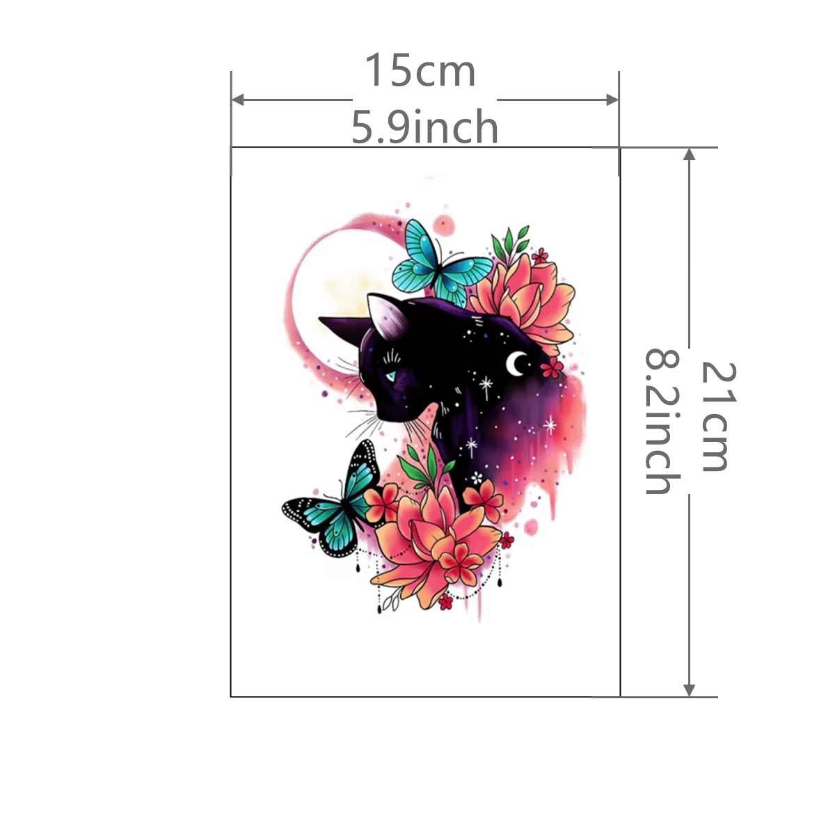 Autocollant de tatouage de chat de fleur, 1 feuille, tatouage temporaire durable et imperméable