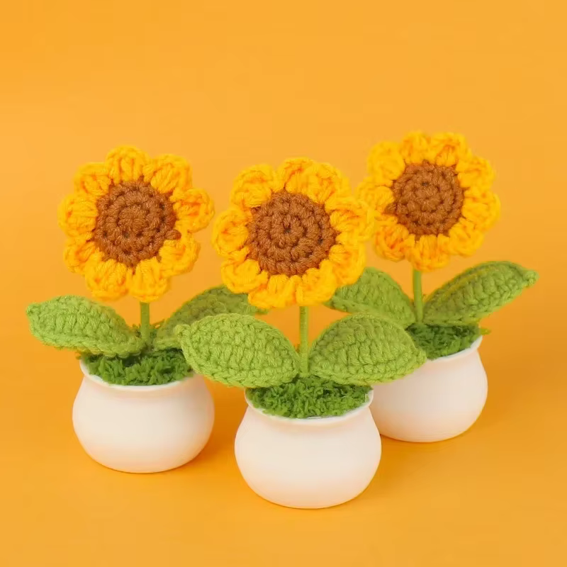 Jolies fleurs artificielles en crochet en forme de tournesol