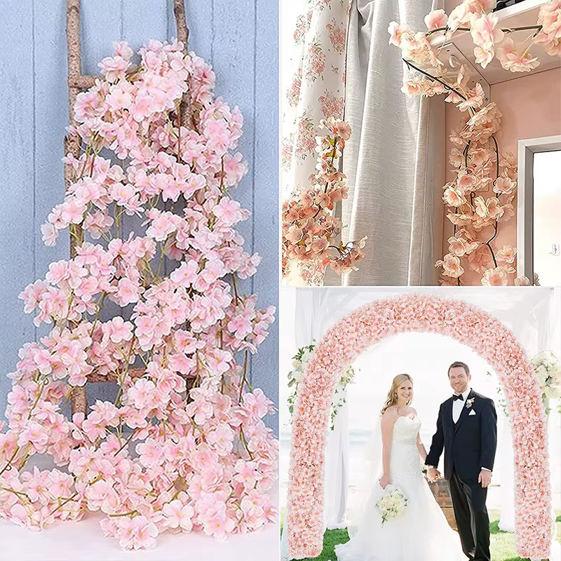 1pc 5.6ft Guirlande de fleurs artificielles de cerisier (Sakura) pour mariage