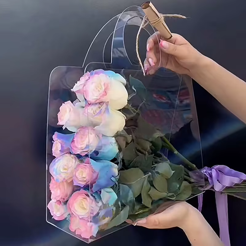 Sac à main Transparent en PET pour Bouquet de fleurs fraîches
