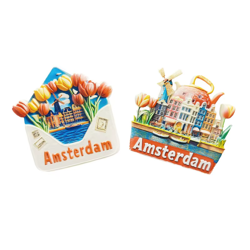 Aimant de réfrigérateur à fleurs d'Amsterdam – Souvenir de tulipe néerlandaise 3D