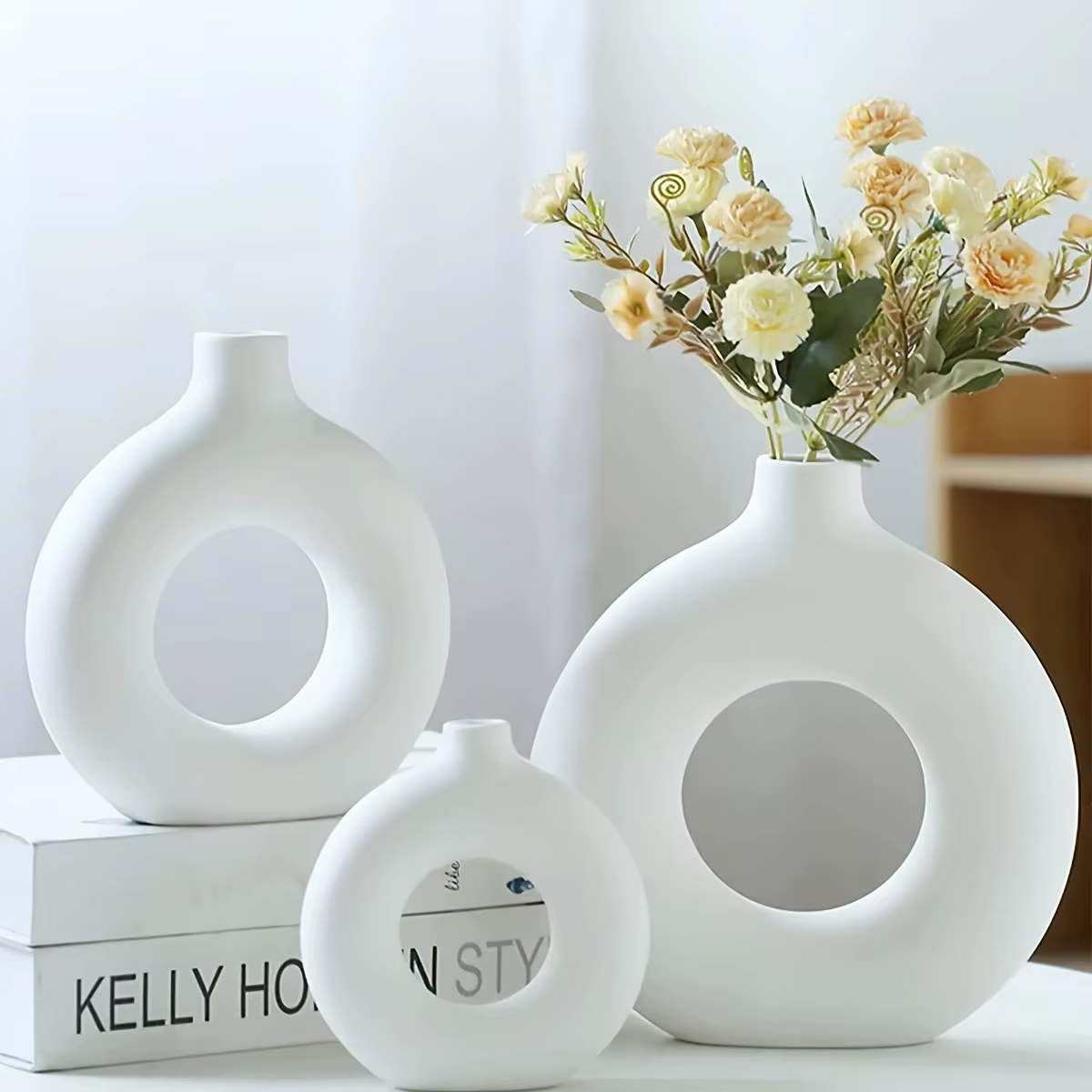 1pc, Vases de Vase en céramique blanc/Beige pour la décoration