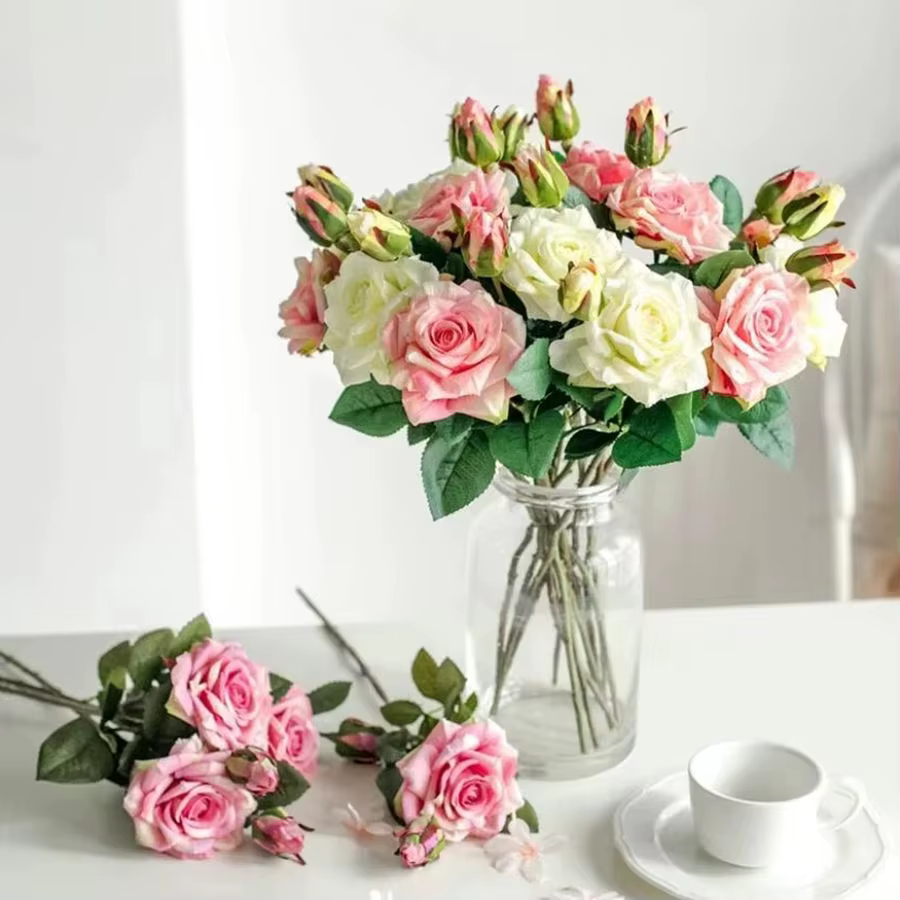 Grandes roses artificielles en soie roses