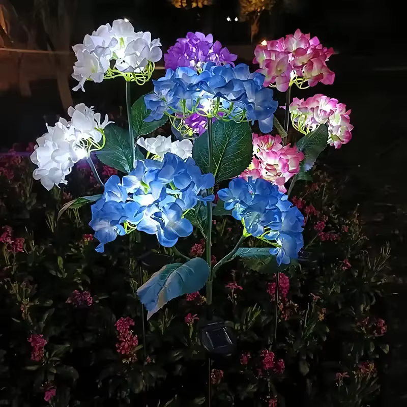 Hortensia fleurs pelouse lumière piquets de jardin lumières au sol décor extérieur lampe voie étanche étang Floral