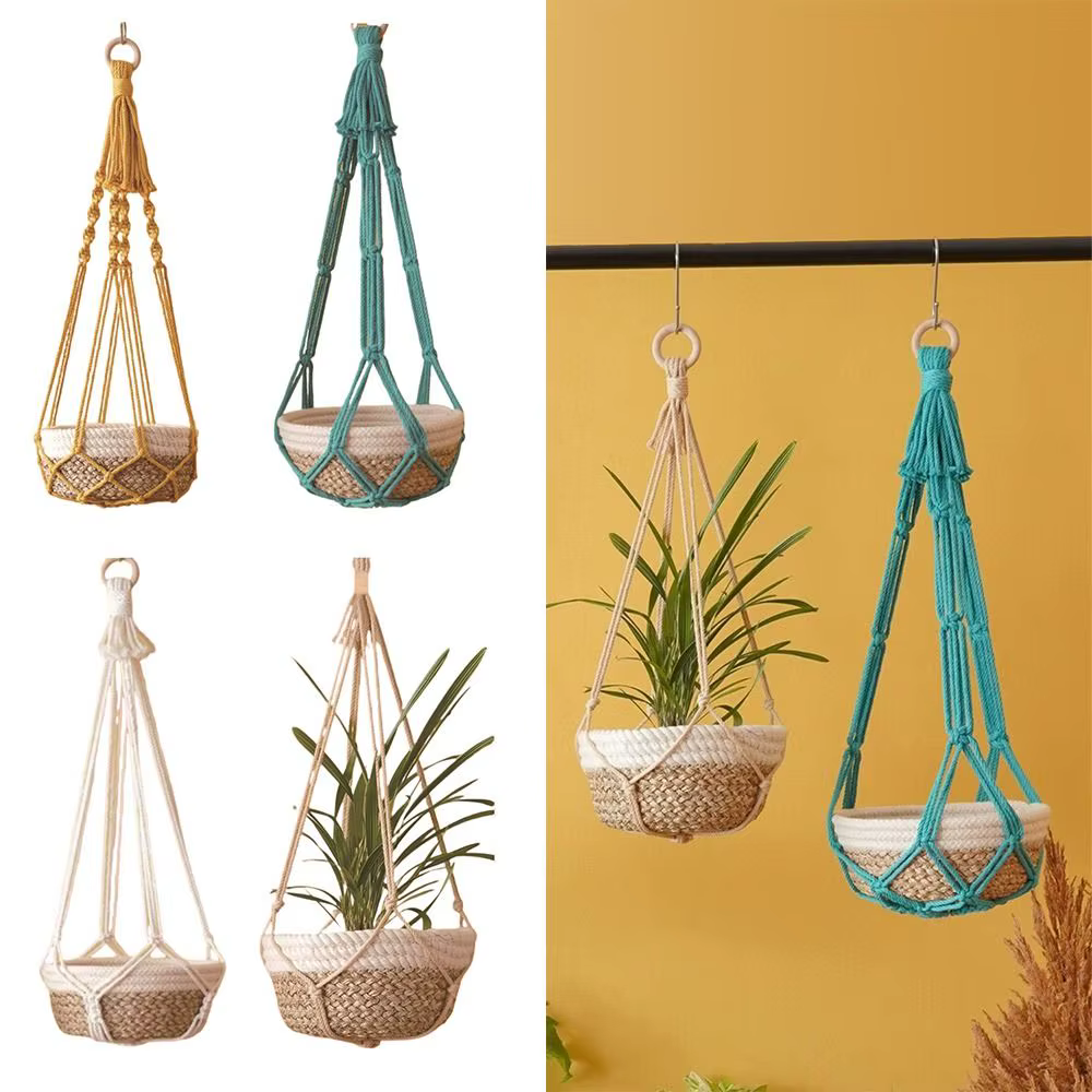 Porte-plantes en macramé pour salon intérieur