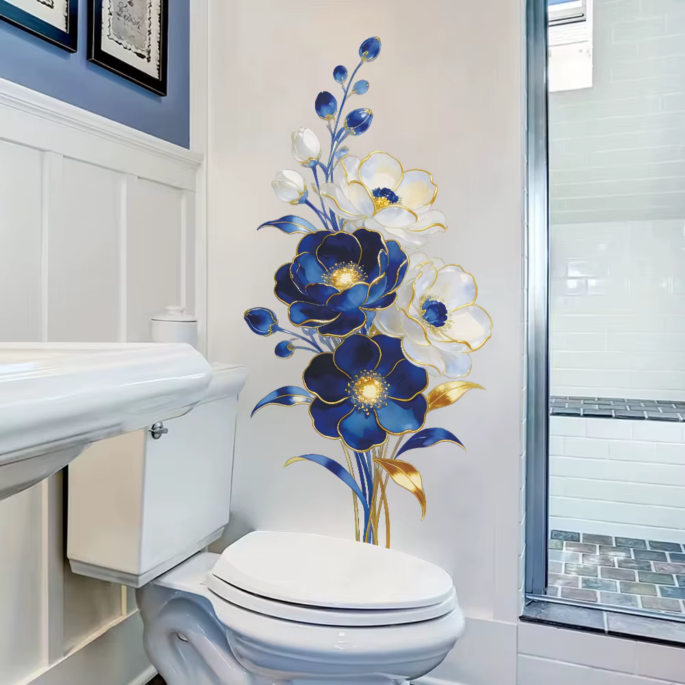 Autocollants muraux décoratifs floraux bleus en relief de style français pour la décoration de la maison