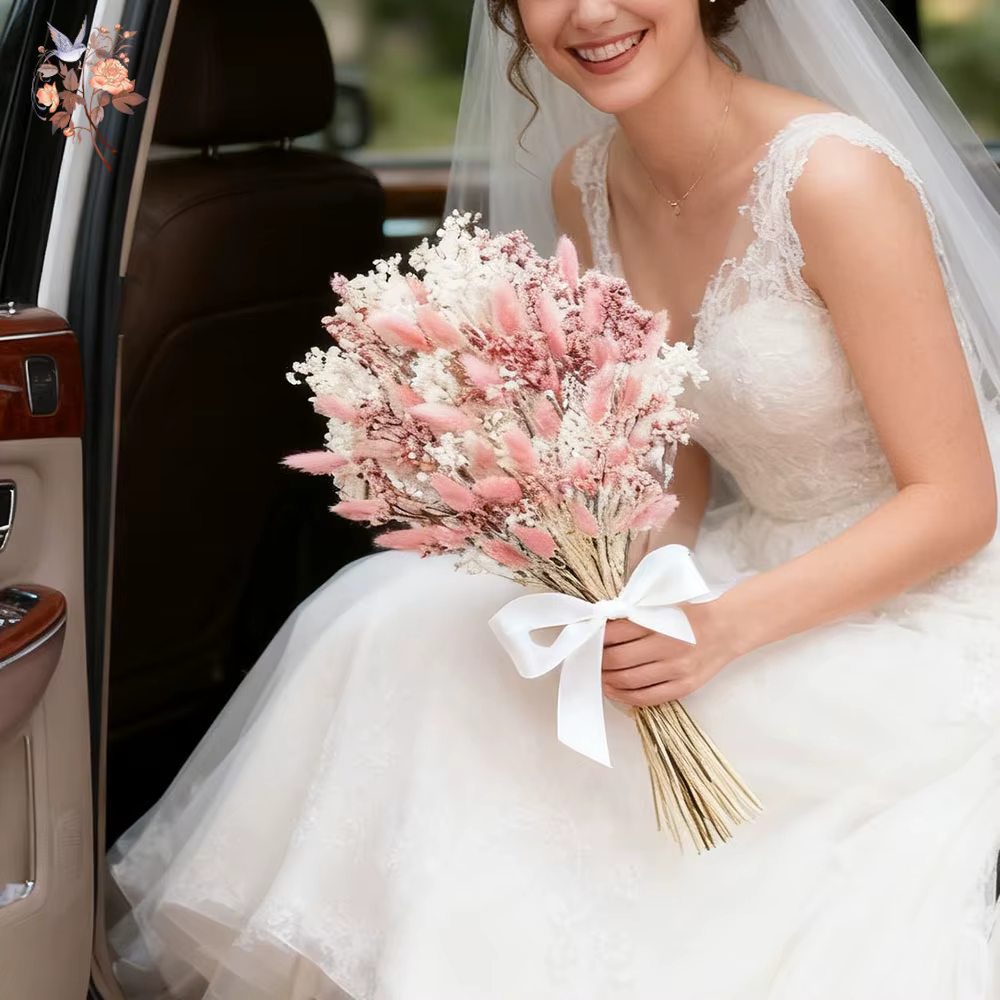Rose blanc naturel séché gypsophile bébé souffle fleur Bouquet pour mariage mariée lapin queues herbe plantes arrangements floraux