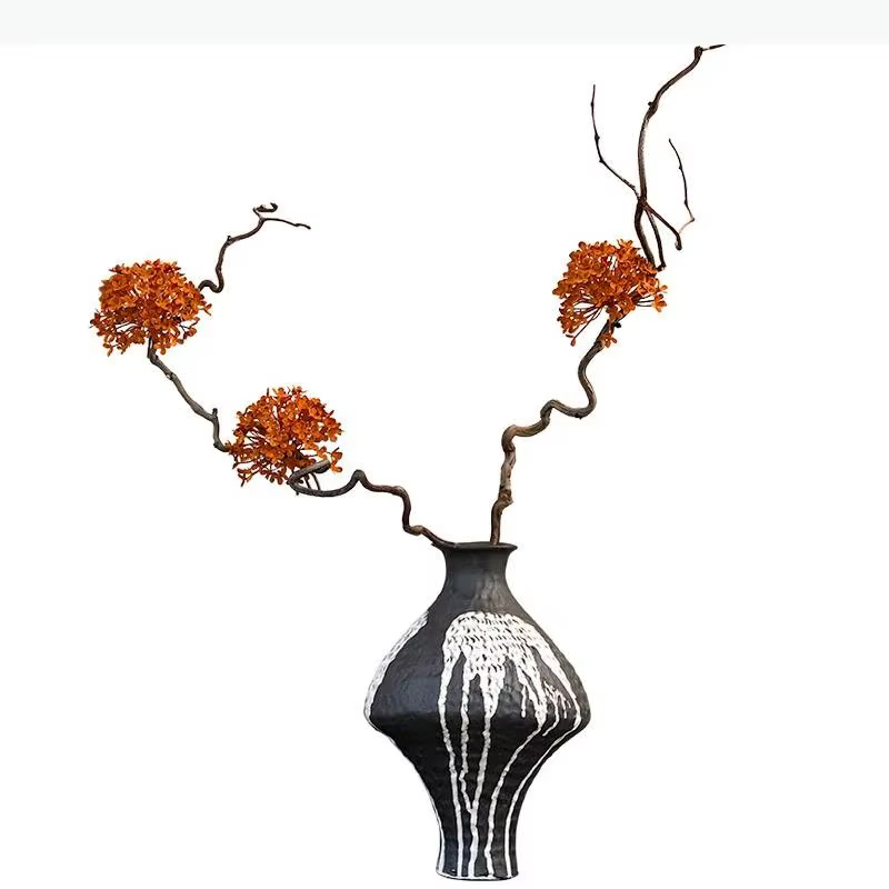 Vase en céramique vintage, fleurs artificielles, pot décoratif, décoration de bureau, œuvre d'art abstraite, vases floraux, décoration esthétique de la pièce