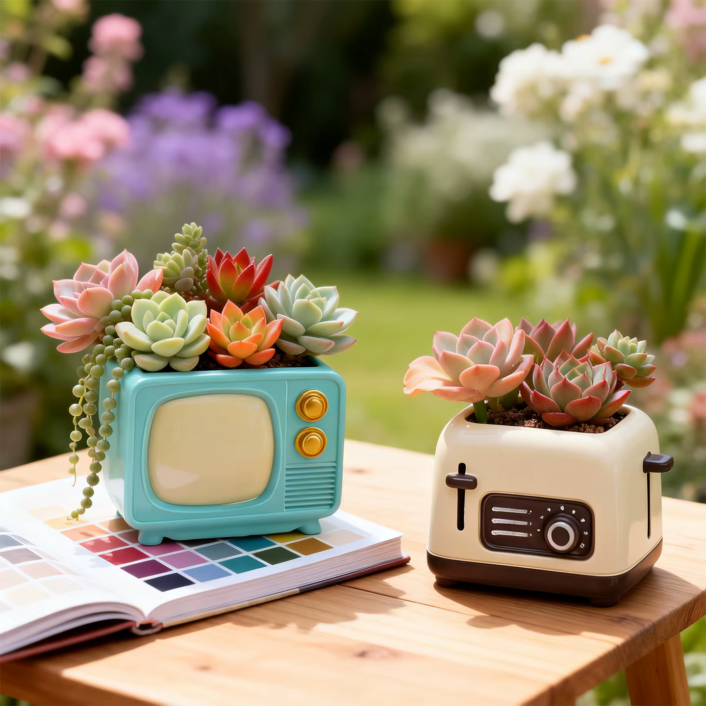 Pot de fleurs vintage en résine en forme de téléviseur