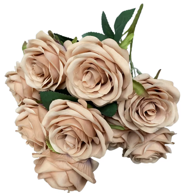 9 têtes camélia Rose fleur artificielle tenant des Bouquets scène de fête de mariage salle d'exposition décor à la maison faux cadeaux floraux 1 lot