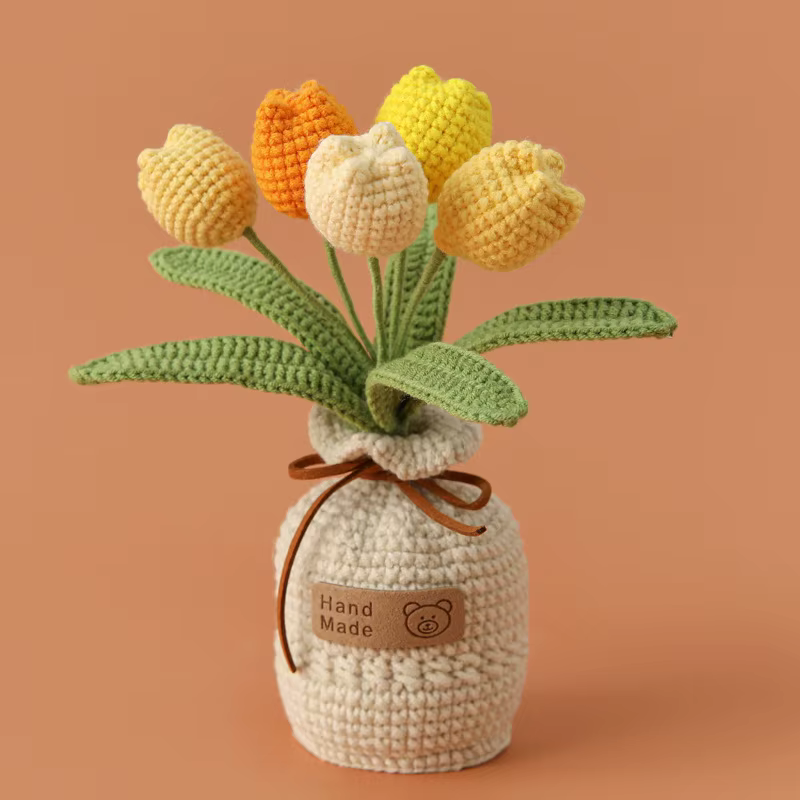 2025 tulipes fleurs au Crochet avec Pot de tournesol tricoté