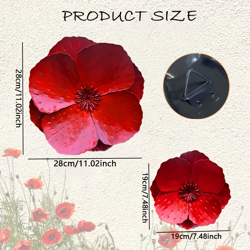 Ensemble de 2 fleurs de pavot géantes en métal rouge