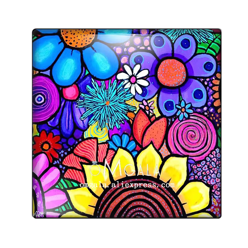 Art coloré peinture à l'huile fleurs carré 10 pièces mélangées 12mm/20mm/25mm/30mm photo verre cabochon démo dos plat résultats de fabrication