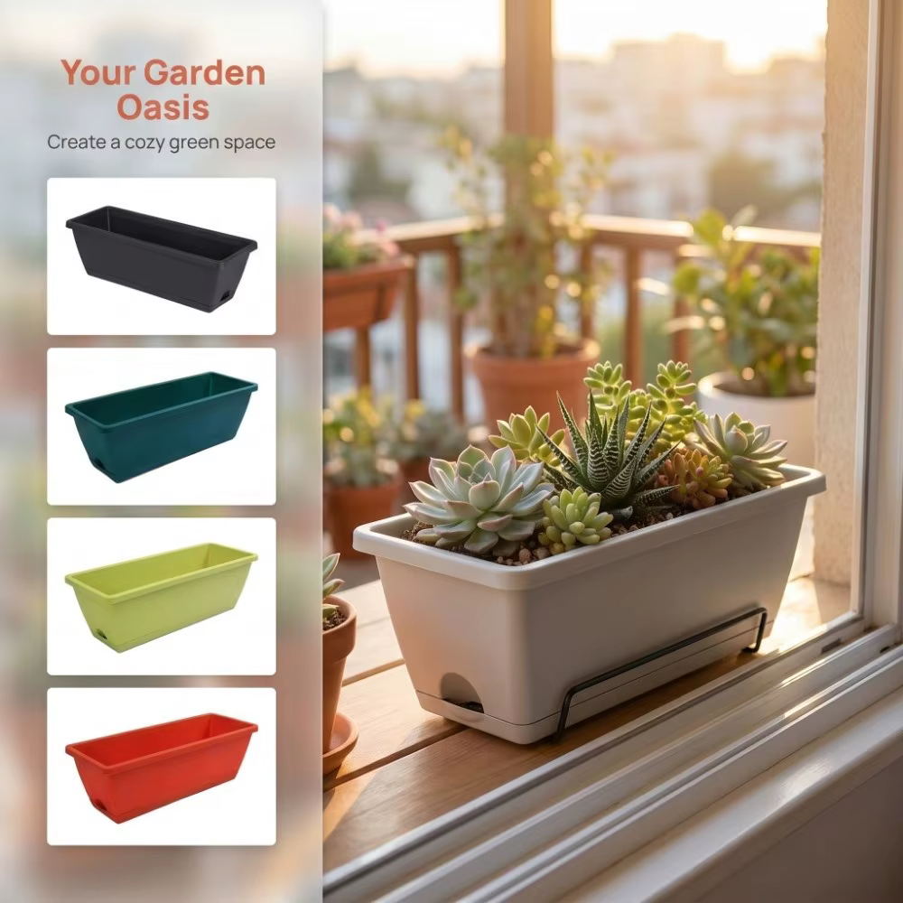 Lot de 3 jardinières rectangulaires en résine