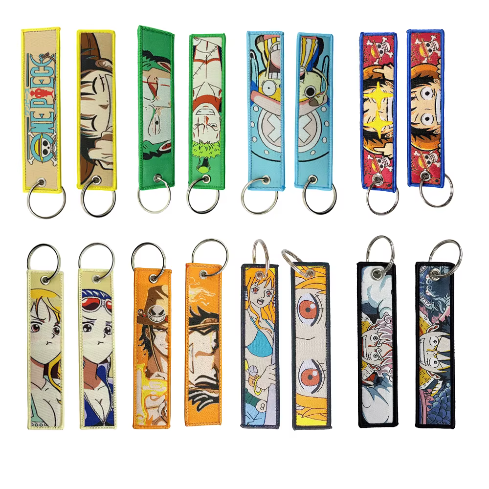 Porte-clés Anime une pièce avec mignon Jet Manga brodé, étiquette de clé à la mode pour accessoire de bijoux, porte-anneau, cadeau pour les Fans d'anime