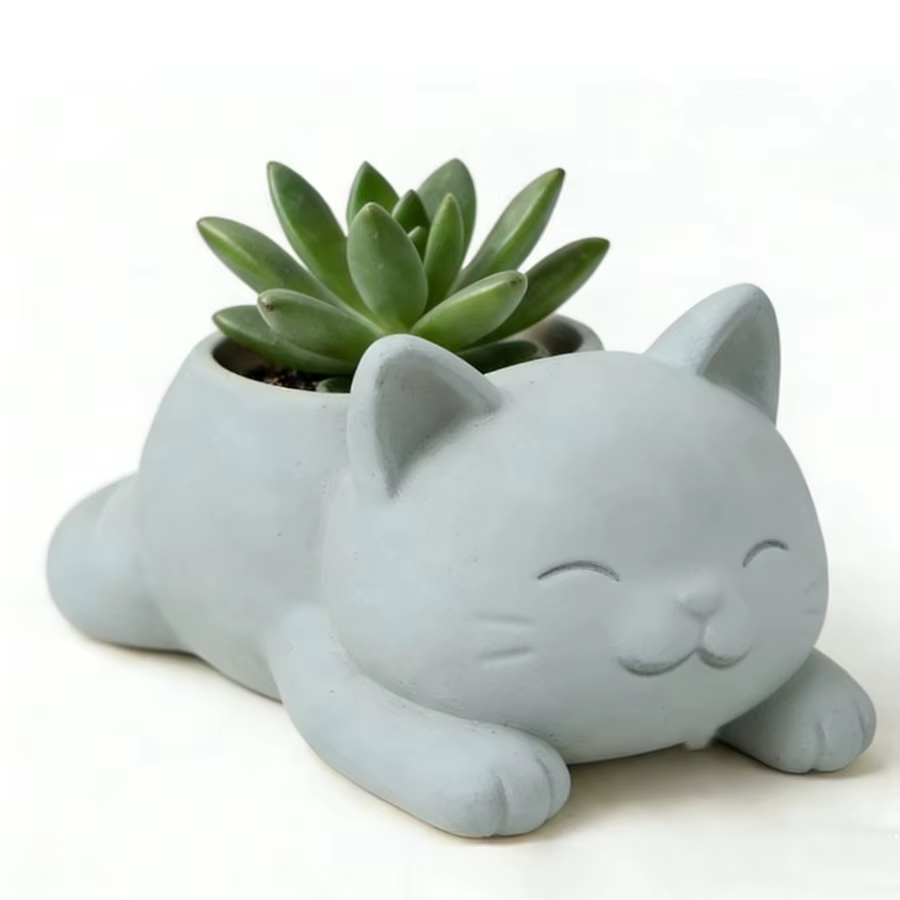 1 pot de fleurs en forme de chat couché de style dessin animé