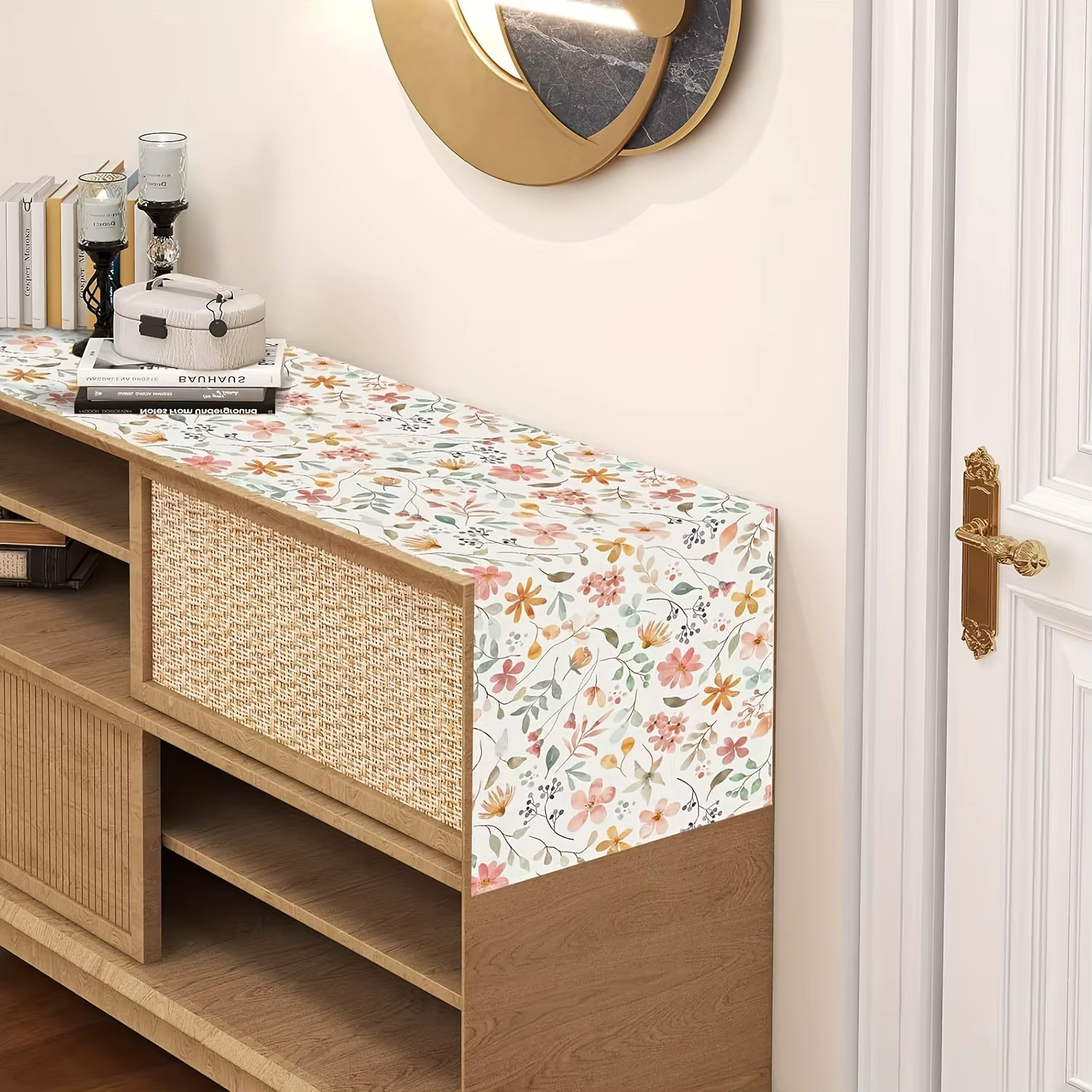 Chemin de table en lin à motif floral printanier - Décoration florale pour cuisine et salle à manger style ferme