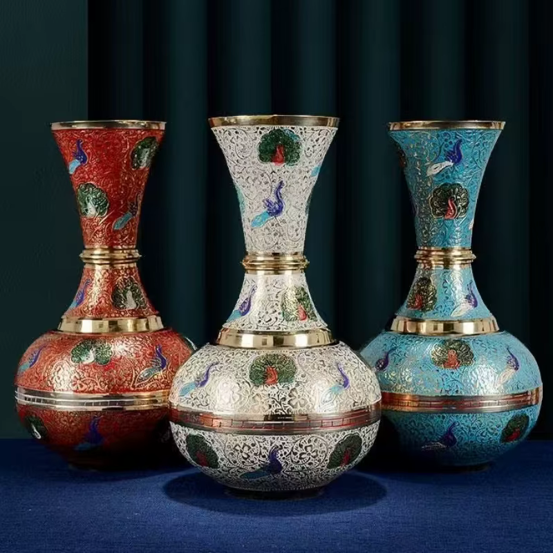 Vase Tibétain en Cuivre pour Décoration de Bureau
