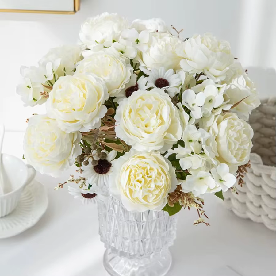 6Pcs Artificielle Fleur Soie Pivoine En Plein Air Cour Jardin Festival De Mariage Bouquet De Mariée Maison Salle BRICOLAGE Cadeaux Boîte Décor Accessoires